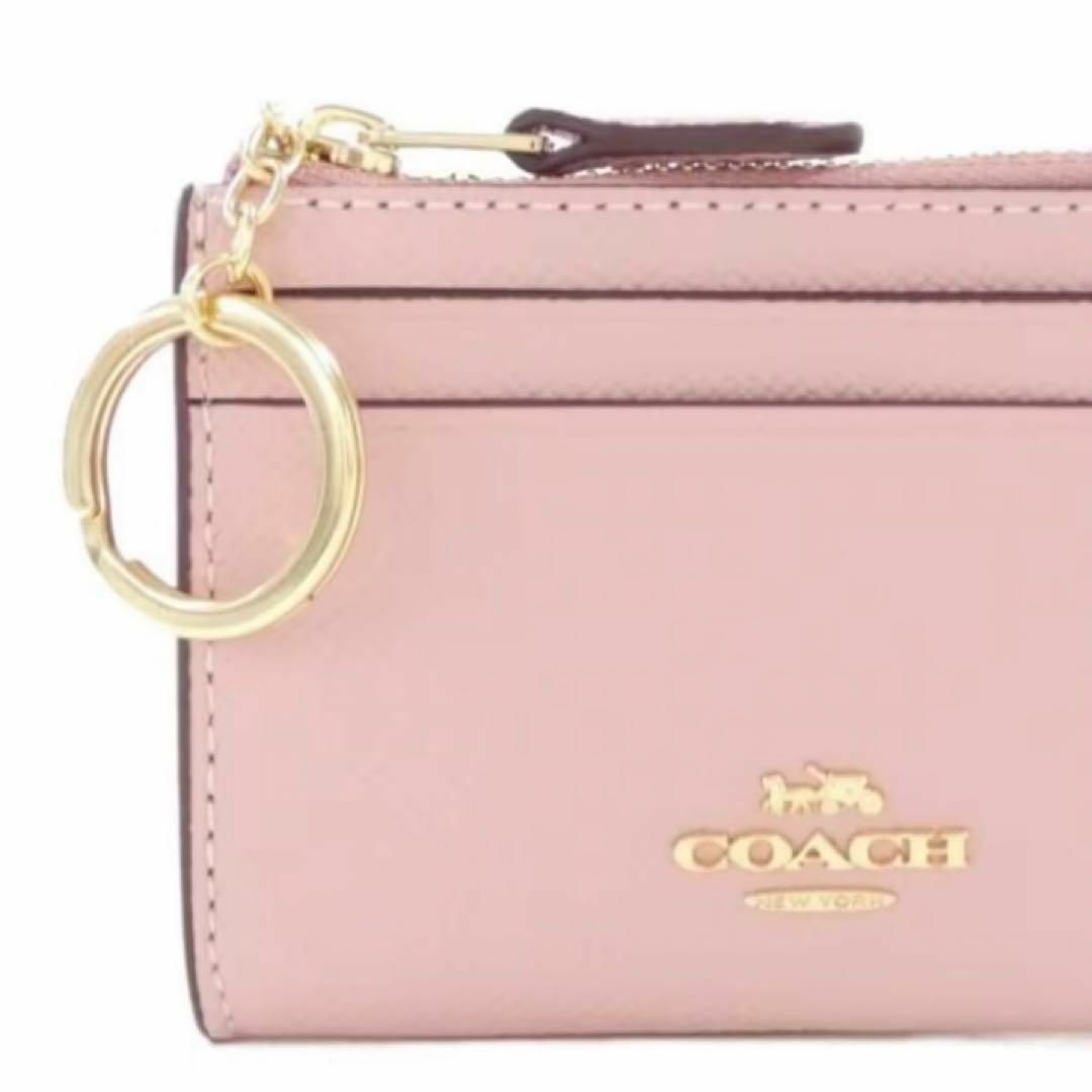 新品】COACH コーチ レザーカードケース パスケース キーリング ピンク-