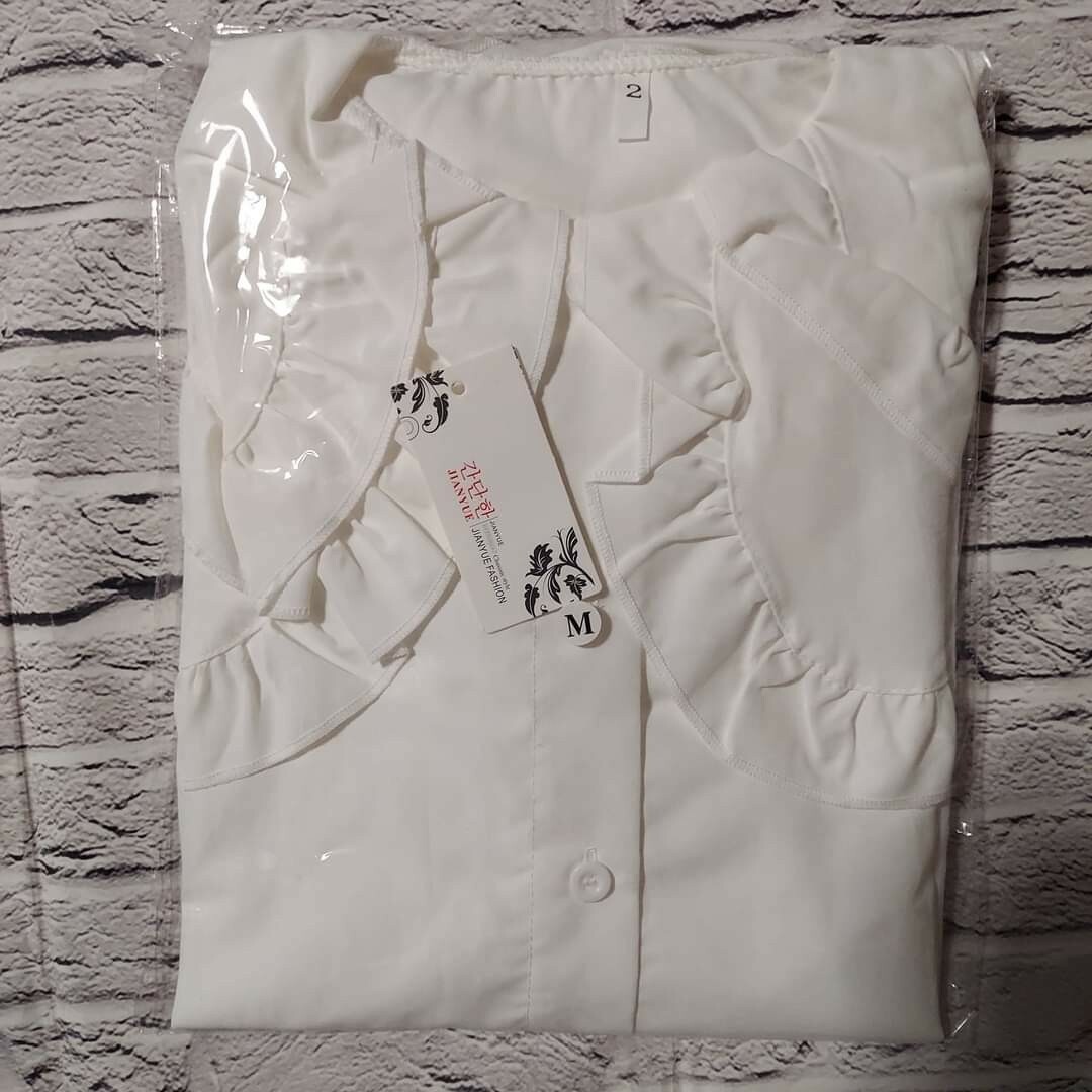 上品映え　トレンド  ビッグ襟  ブラウス  韓国  二重フリル  シャツ S レディースのトップス(シャツ/ブラウス(長袖/七分))の商品写真
