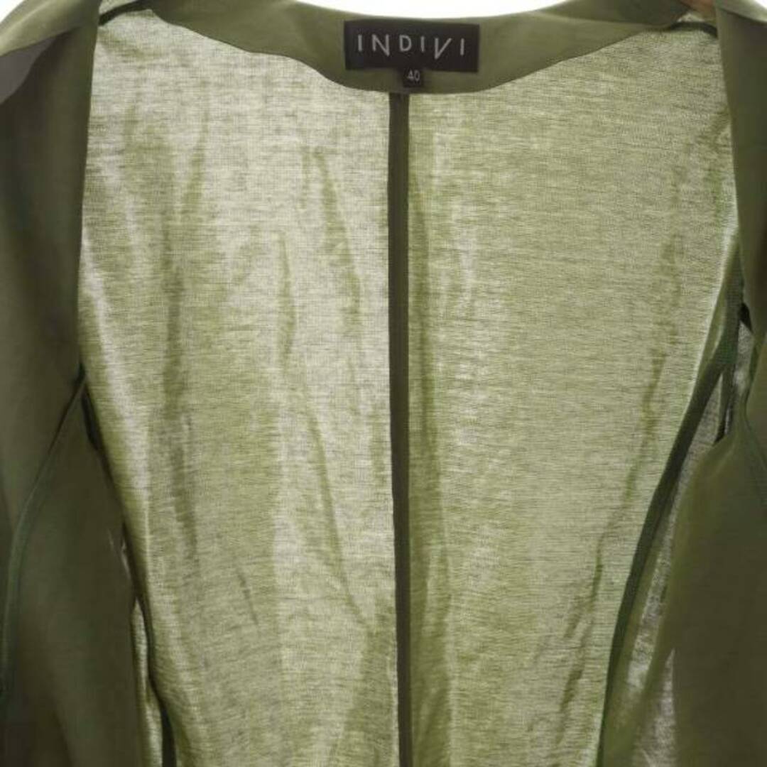 INDIVI(インディヴィ)のインディヴィ マシンウォッシュ ノーカラーポンチジャケット オリーブグリーン レディースのジャケット/アウター(その他)の商品写真