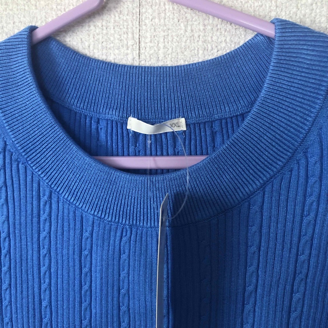 GU(ジーユー)のGUタグ付きクルーネック袖口スリットセーターXXLブルー レディースのトップス(ニット/セーター)の商品写真