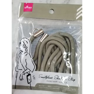 ダイソー(DAISO)のスマホショルダーストラップ　オリーブグリーン　透明シート付き　肩かけストラップ(ネックストラップ)