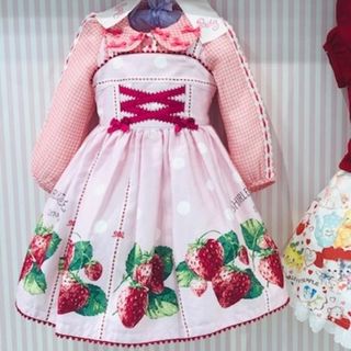 シャーリーテンプル(Shirley Temple)の新品シャーリーテンプル120　いちごワンピース＆ギンガムカットソー2点セット売り(ワンピース)