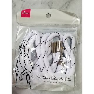 ダイソー(DAISO)のスマホショルダーストラップ　ホワイトベース＆ブラックドット　透明シート付き(ネックストラップ)