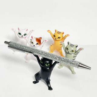 ★新品 猫雑貨 ネコ ペンホルダー ペン置き 5点 5種 アクセサリー置き(その他)