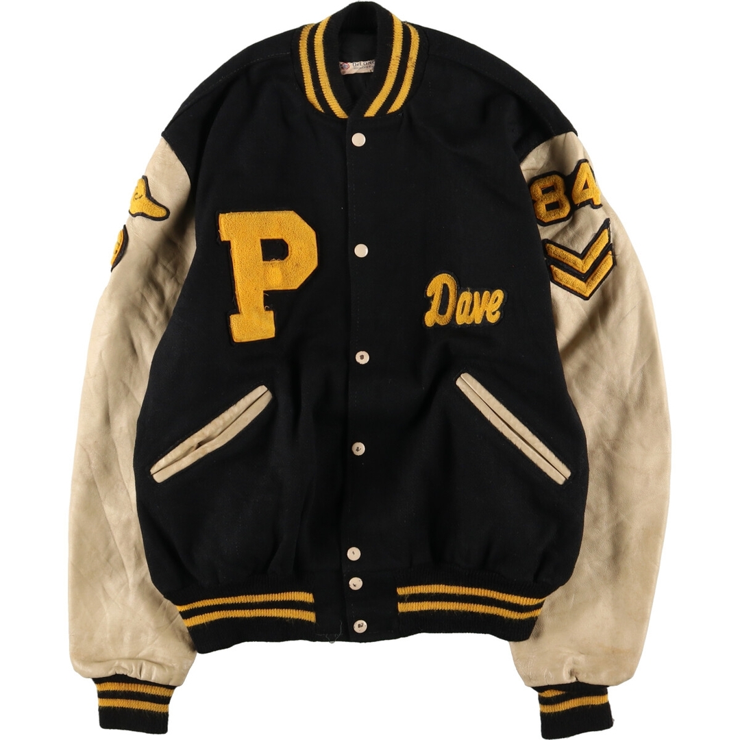 古着 70~80年代 DeLONG SPORT WEAR 袖ワッペン 袖革ウールスタジャン