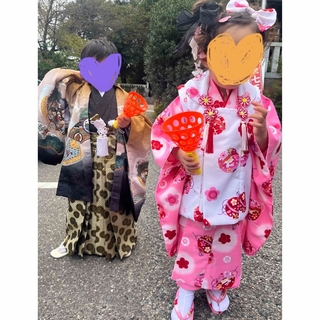 着画有　七五三　５歳　３歳　男の子　女の子　袴　フルセット　被布　ピンク　鷹(和服/着物)