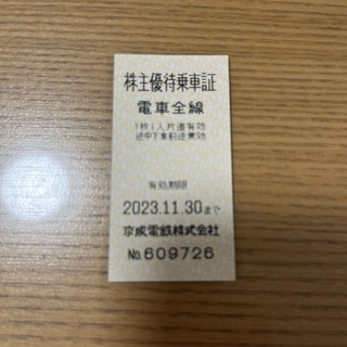 京成電鉄　株主優待乗車証　1枚(鉄道乗車券)