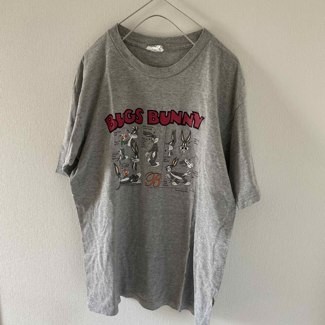 1995年製ワーナーブラザーズバッグスバニーUSA製tシャツグレー半袖灰Lメンズ