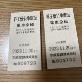 京成電鉄　株主優待乗車証　2枚(鉄道乗車券)