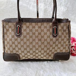 Gucci - GUCCI トートバッグ キャンバス レザー シェリーライン リボン