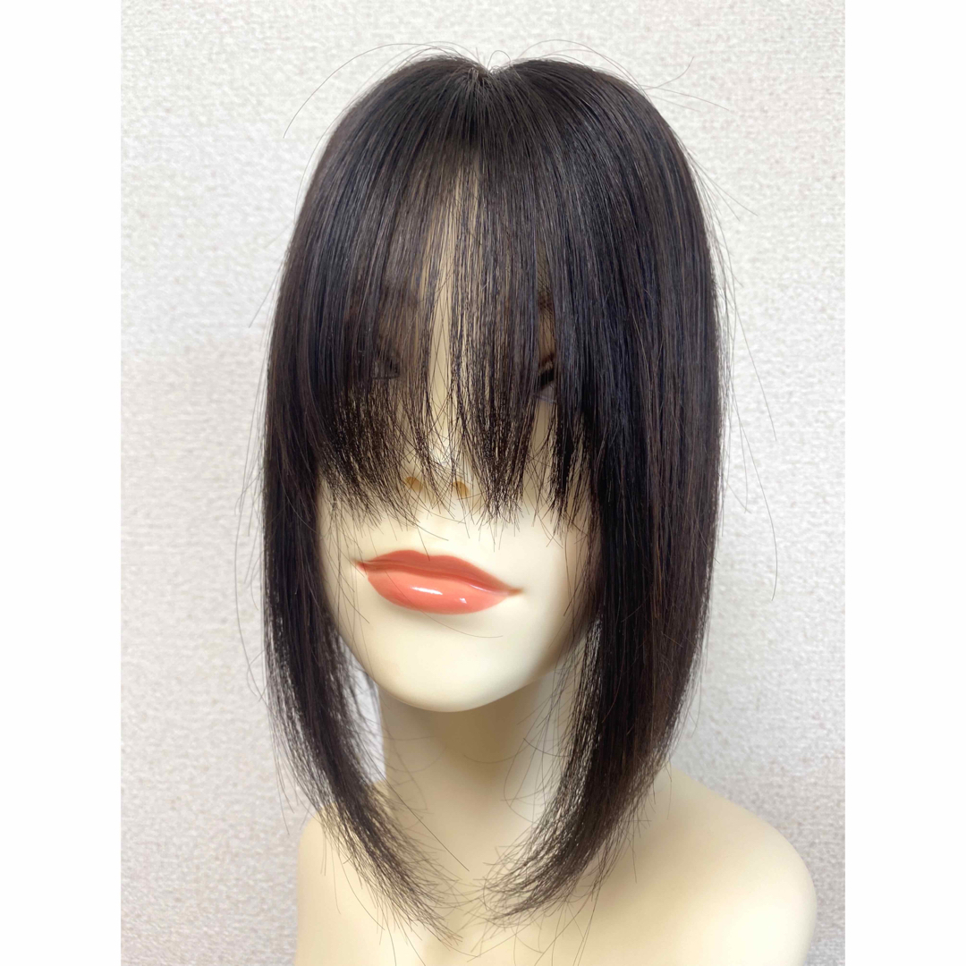 高級人毛100% ヘアピース28自然な黒(ダークブラウン)総手植え リアル