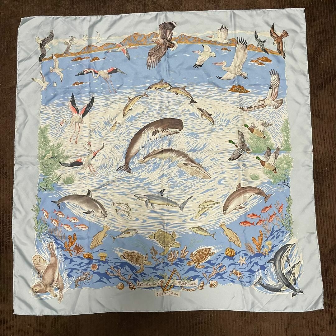 HERMES - エルメス 地中海の貴重な生命 スカーフ カレ90 タグ HERMES - エルメス 地中海の貴重な生命 スカーフ カレ90 タグ