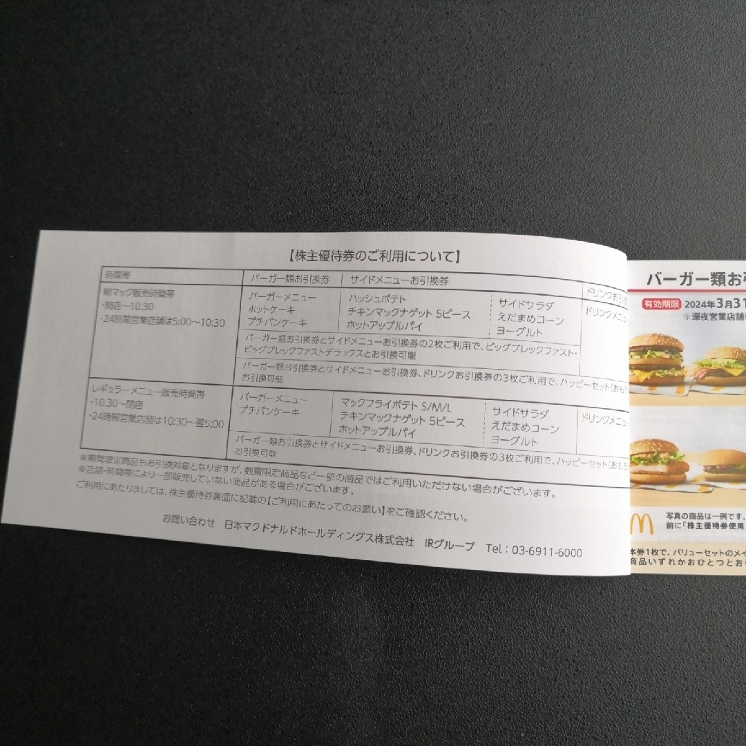 値下げしました❗日本マクドナルドホールディングス株式会社の株主ご優待券3冊