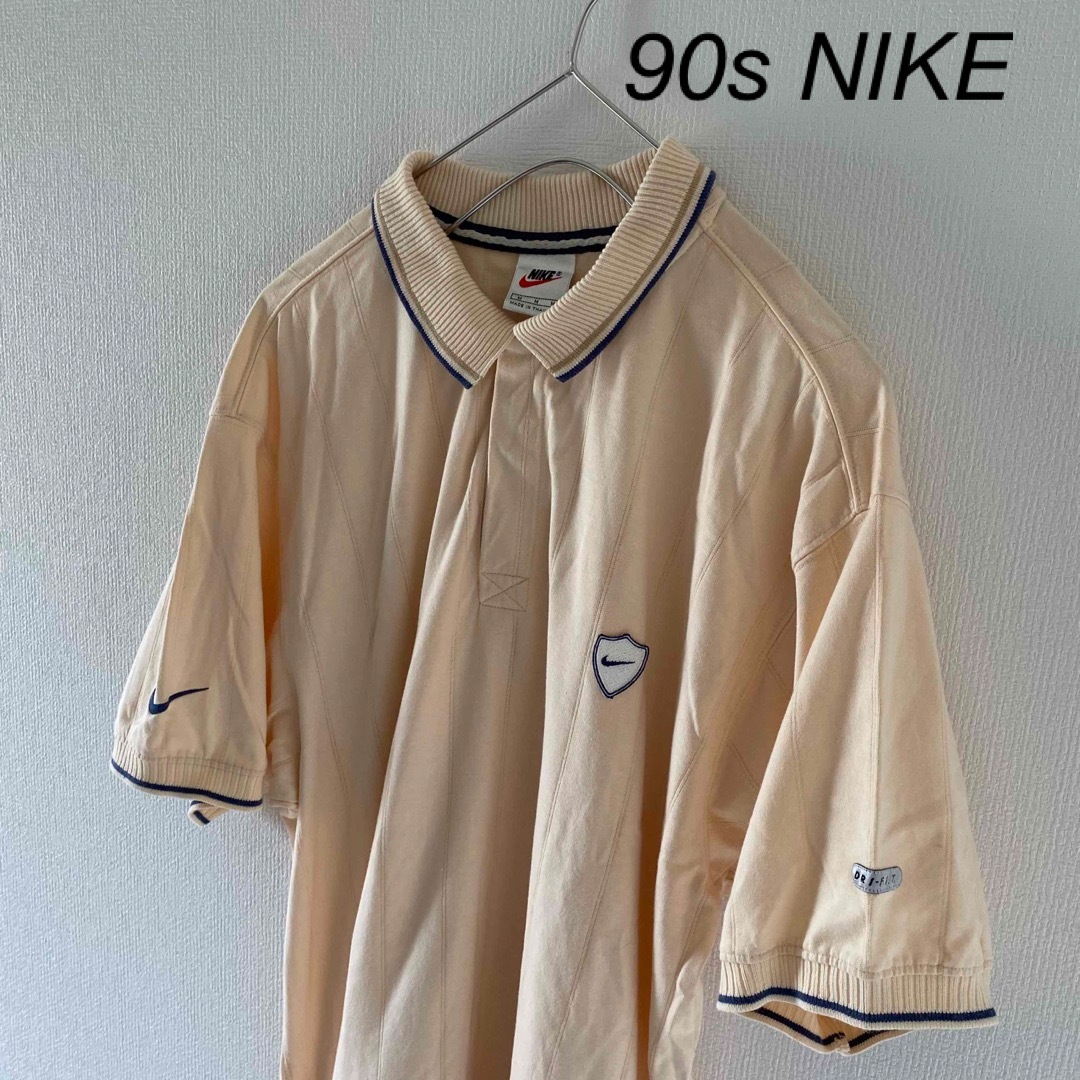 90'sNIKEナイキ銀タグポロシャツ半袖tシャツベージュイエロー黄メンズLM