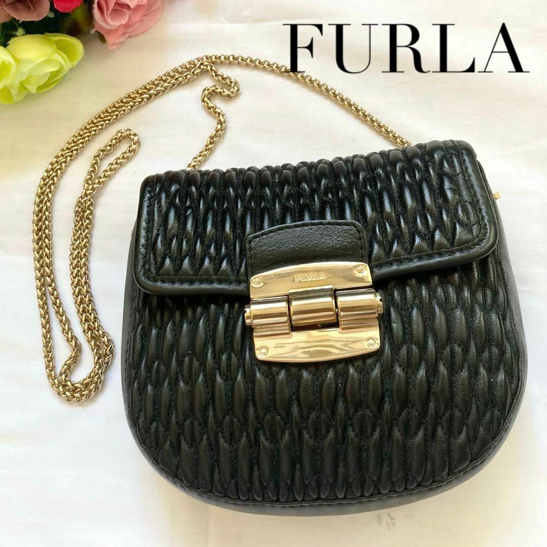 ✨極美品✨FURLA フルラ チェーン ショルダーバッグ ブラック