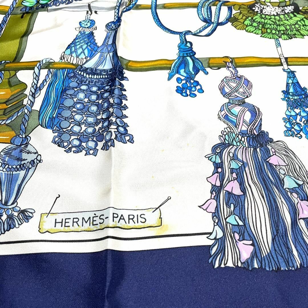 エルメス Pasementerie 紐飾り スカーフ カレ90 ブルー シルク