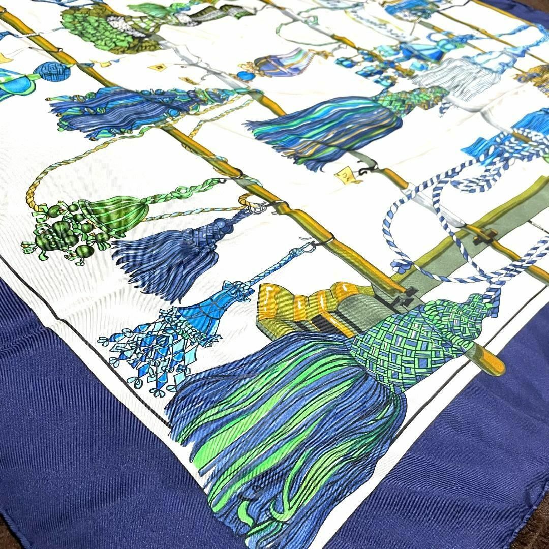 エルメス Pasementerie 紐飾り スカーフ カレ90 ブルー シルク
