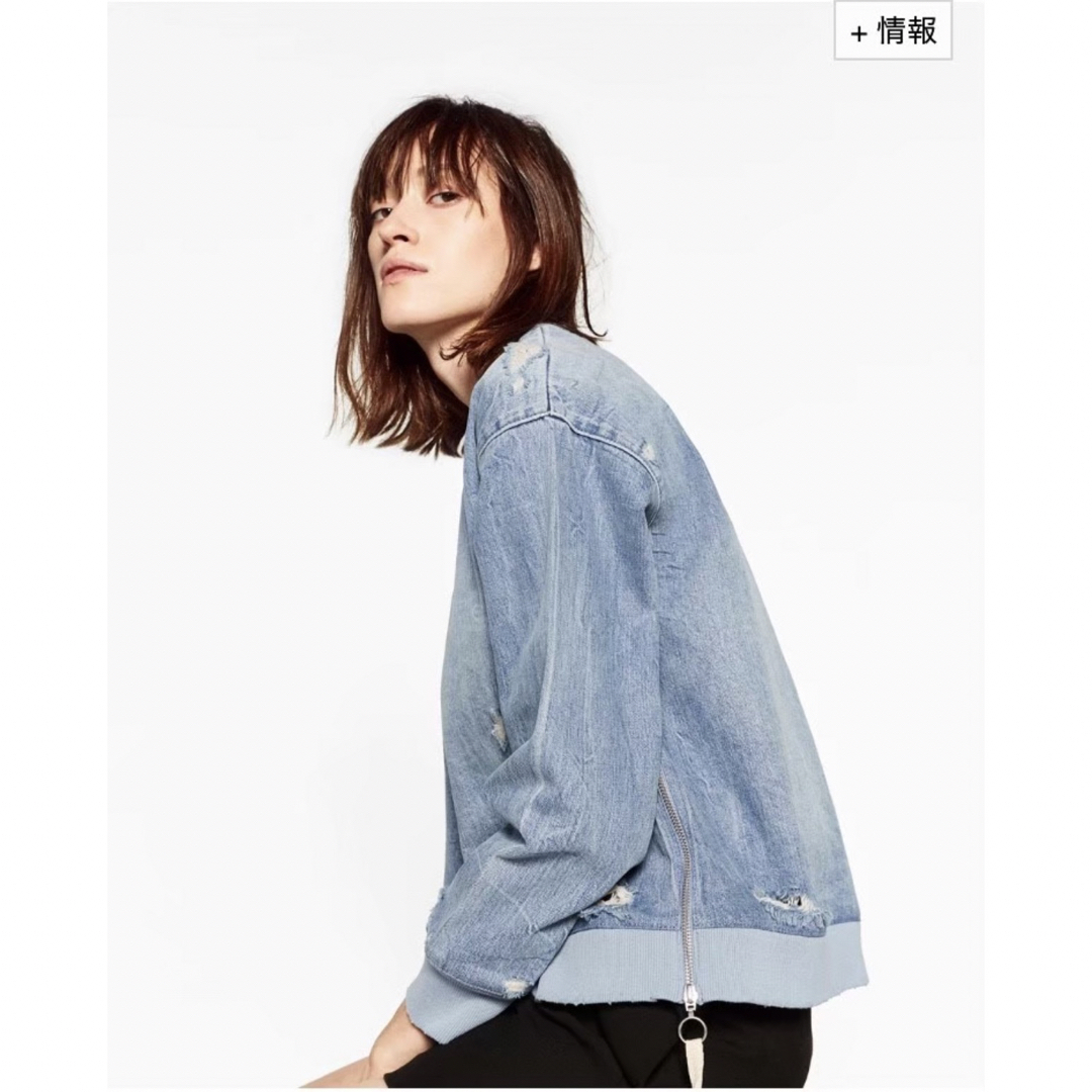 ZARA デニム セーター スウェット サイド ジップ クラッシュ ザラ