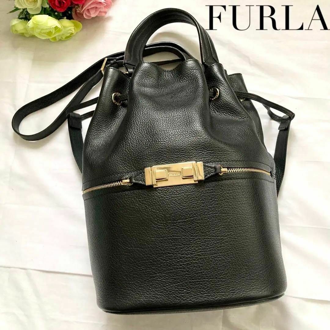 ✨極美品✨2way FURLA フルラ ショルダーバッグ レザー ブラック 巾着 | フリマアプリ ラクマ