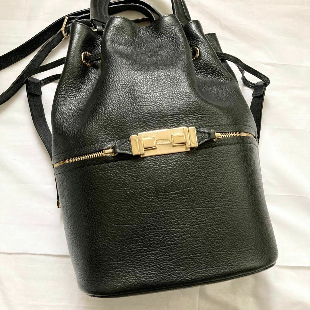 ✨極美品✨2way FURLA フルラ ショルダーバッグ レザー ブラック 巾着