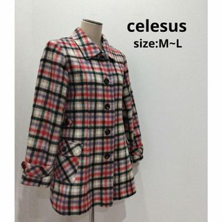 celesus 【日本製】 裏地付 チェック柄 コート レディース M L(その他)