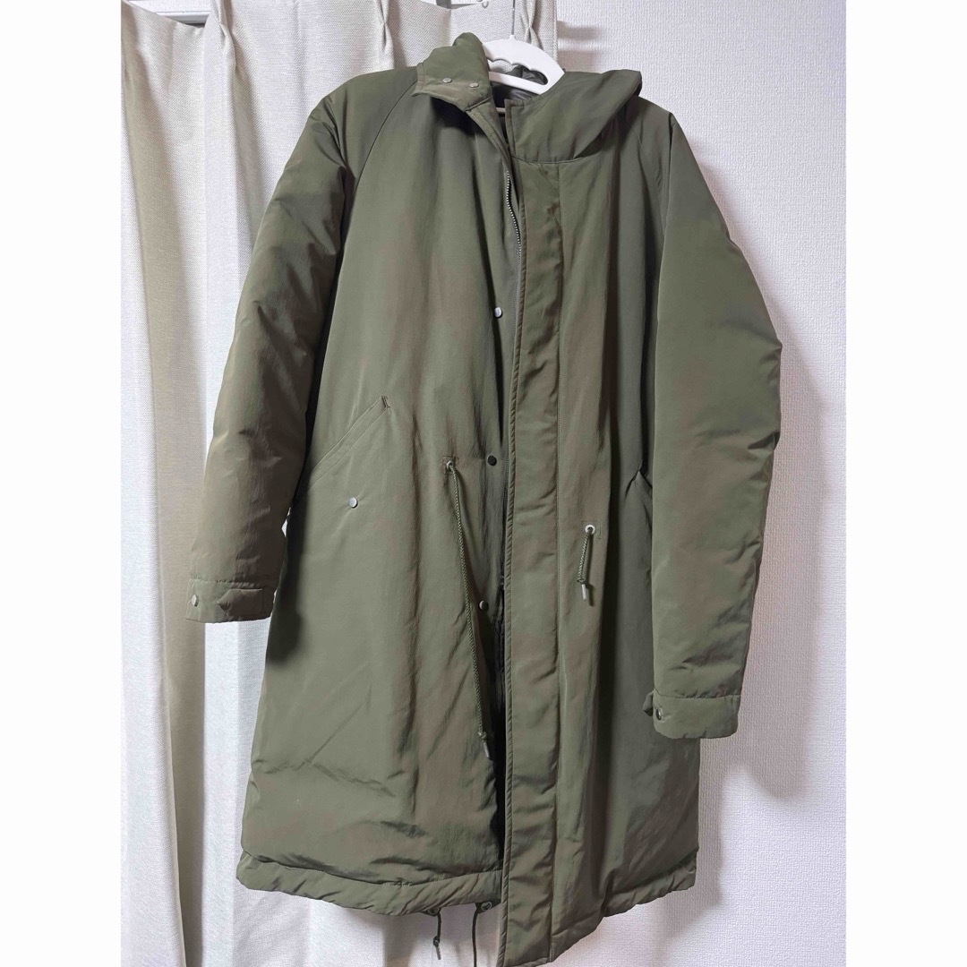 SANYO ロングコート　定価12万　フード　ダブルジッパー　深緑色　中綿　腰紐
