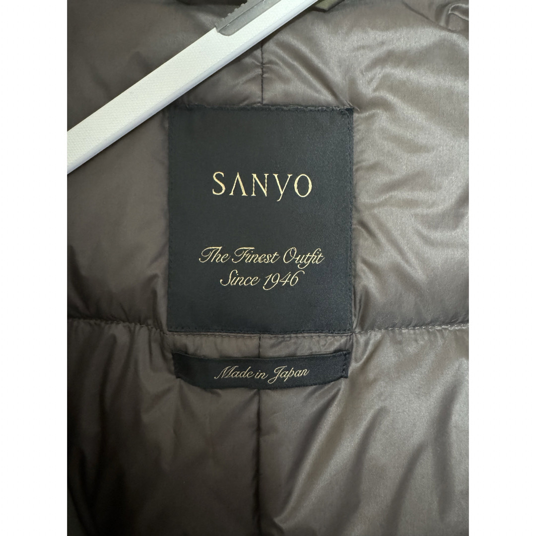 SANYO ロングコート　定価12万　フード　ダブルジッパー　深緑色　中綿　腰紐