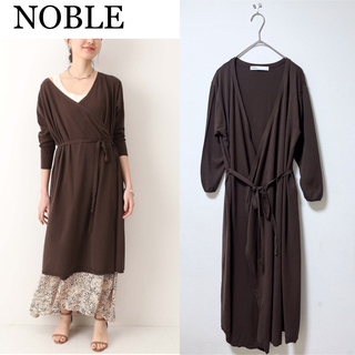 ノーブル(Noble)のNOBLE ノーブル 2wayカシュクールロングカーディガン 羽織り ブラウン(カーディガン)