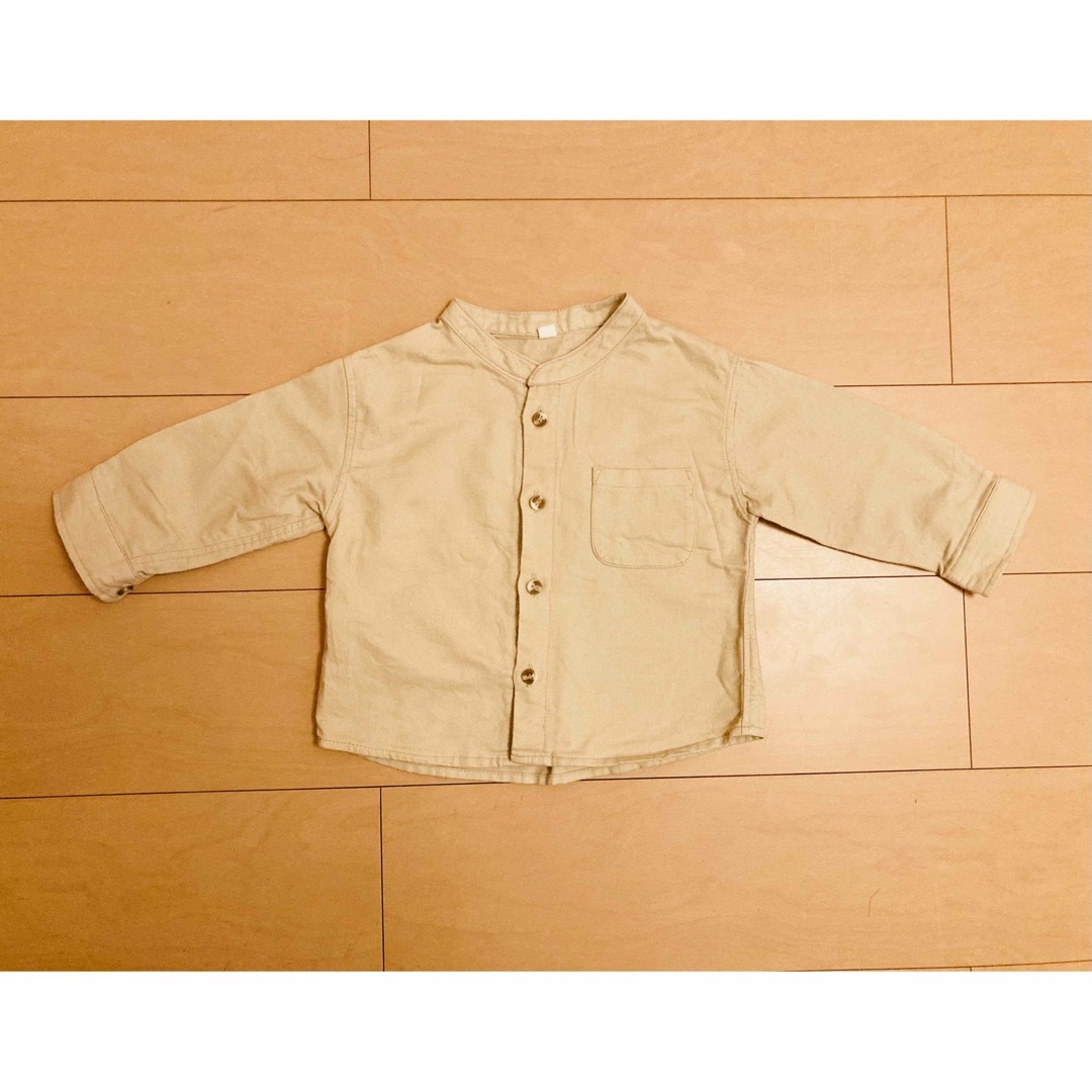 【aoiさま】スタンドカラー　シャツ　ベージュ　90 キッズ/ベビー/マタニティのキッズ服男の子用(90cm~)(ブラウス)の商品写真