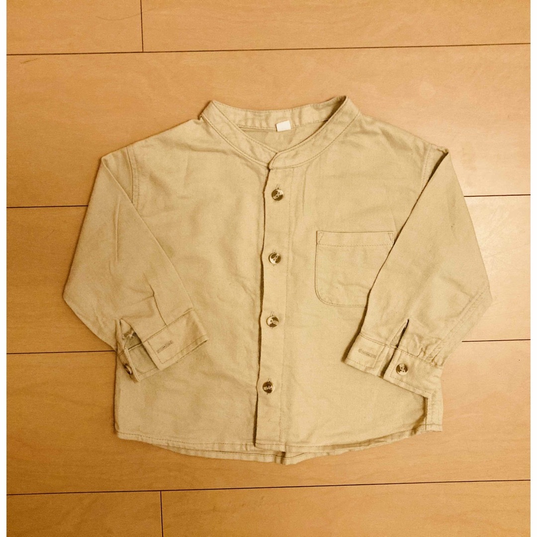 【aoiさま】スタンドカラー　シャツ　ベージュ　90 キッズ/ベビー/マタニティのキッズ服男の子用(90cm~)(ブラウス)の商品写真