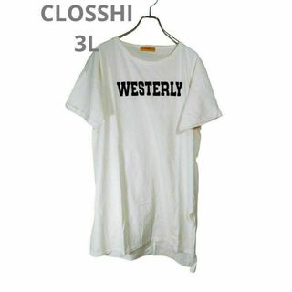 CLOSSHI レディースロングロゴTシャツ　半袖　大きいサイズ　3L.(Tシャツ(半袖/袖なし))