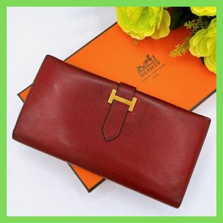 エルメス(Hermes)のHERMES エルメス ベアン スフレ 長財布 二つ折り ルージュ ゴールド　赤(財布)