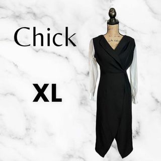 シック(Schick)の【Chick】Ｖネックワンピース　ダブル　袖シースルー　ストレッチ　黒　XL(ロングワンピース/マキシワンピース)