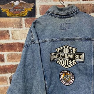 ハーレーダビッドソン(Harley Davidson)の【激レア】90s ハーレーダビッドソン デニムジャケット バックワッペン 古着(Gジャン/デニムジャケット)