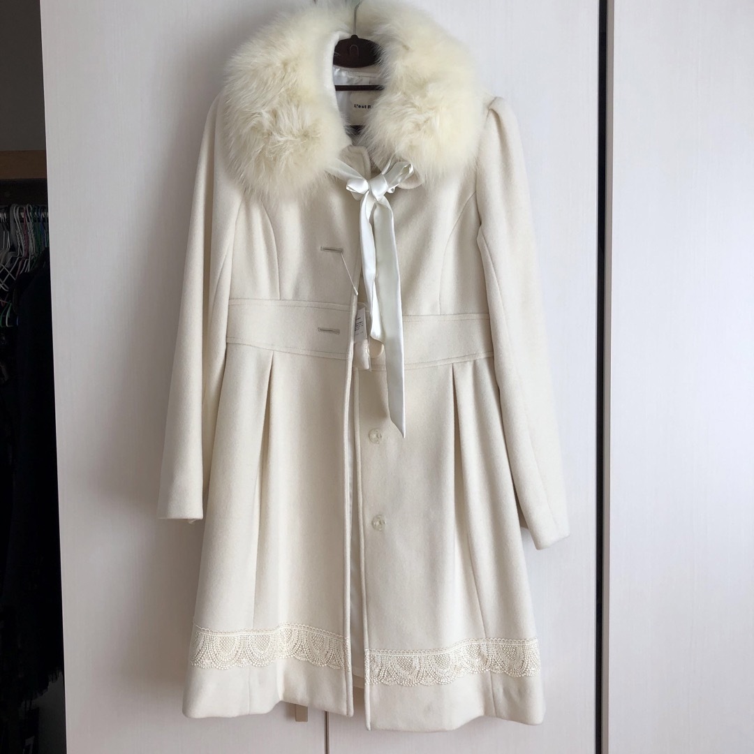 定価5万♪新品タグ付♪レストローズ♪アンゴラ混♪ファーコート♪白♪L