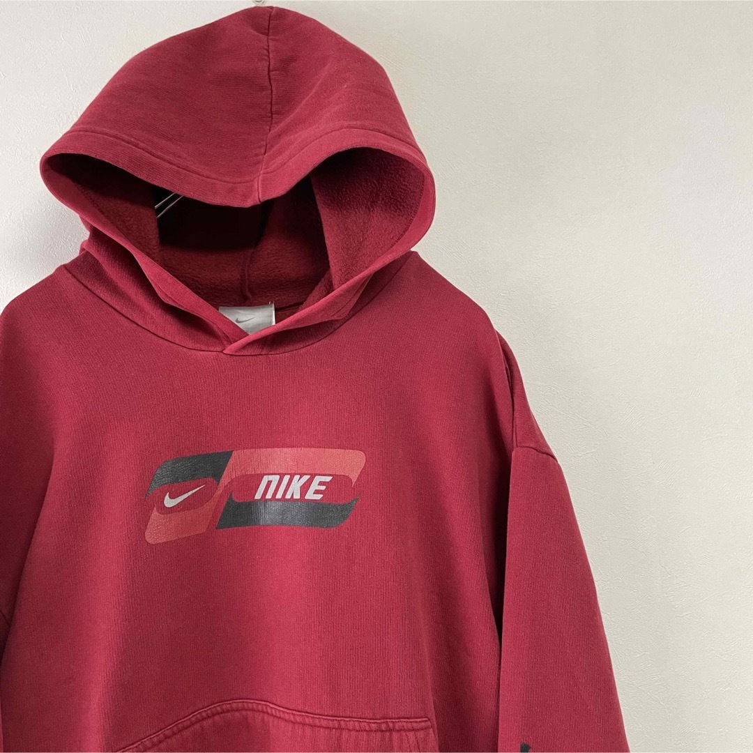 00年代 NIKE スウェット パーカー ロゴ 袖プリント エンジ えんじnike