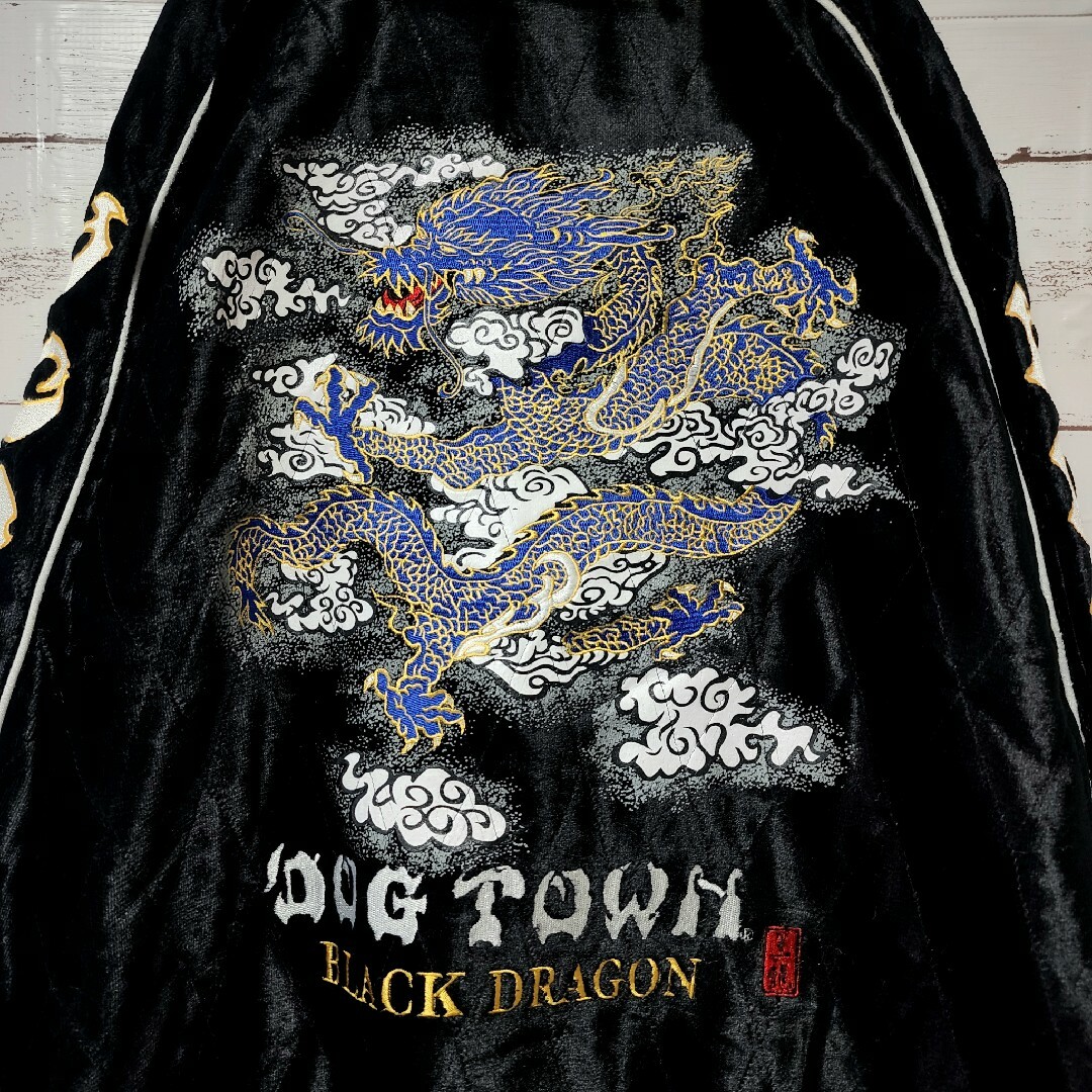 DOG TOWN　ベロアスタジャン　ストライプ　00s　黒龍　刺繍　十字架