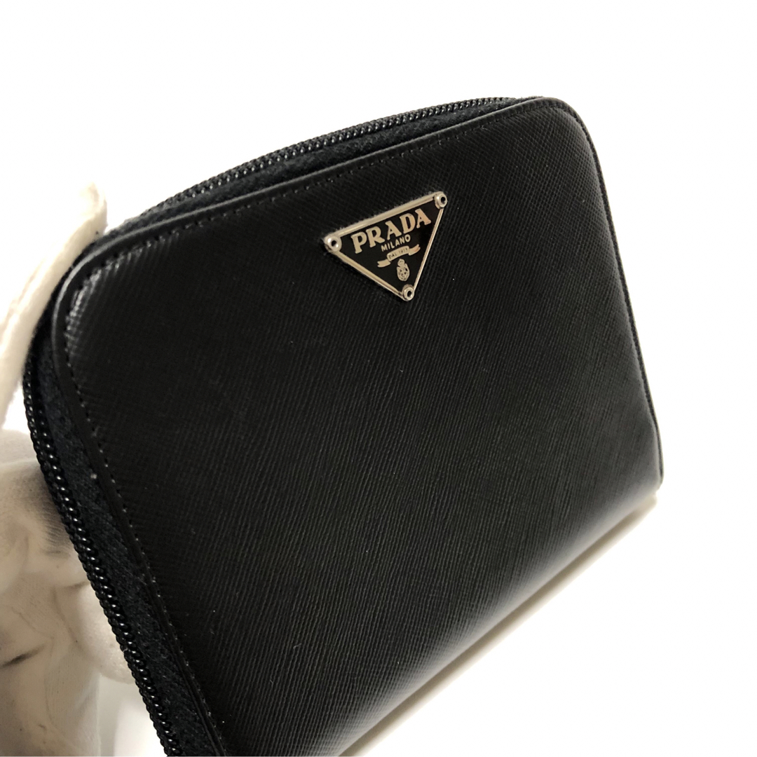 【美品】PRADA プラダ　サフィアーノ　コンパクトジップ　二つ折り財布