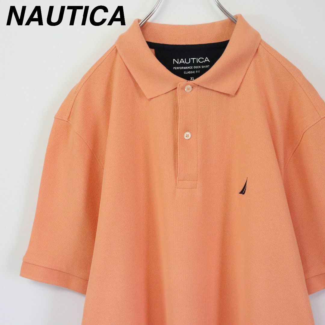 NAUTICA(ノーティカ)の【XLサイズ】ノーティカ／ポロシャツ　刺繍ロゴ　夏カラー　オレンジ　鹿の子　古着 メンズのトップス(ポロシャツ)の商品写真