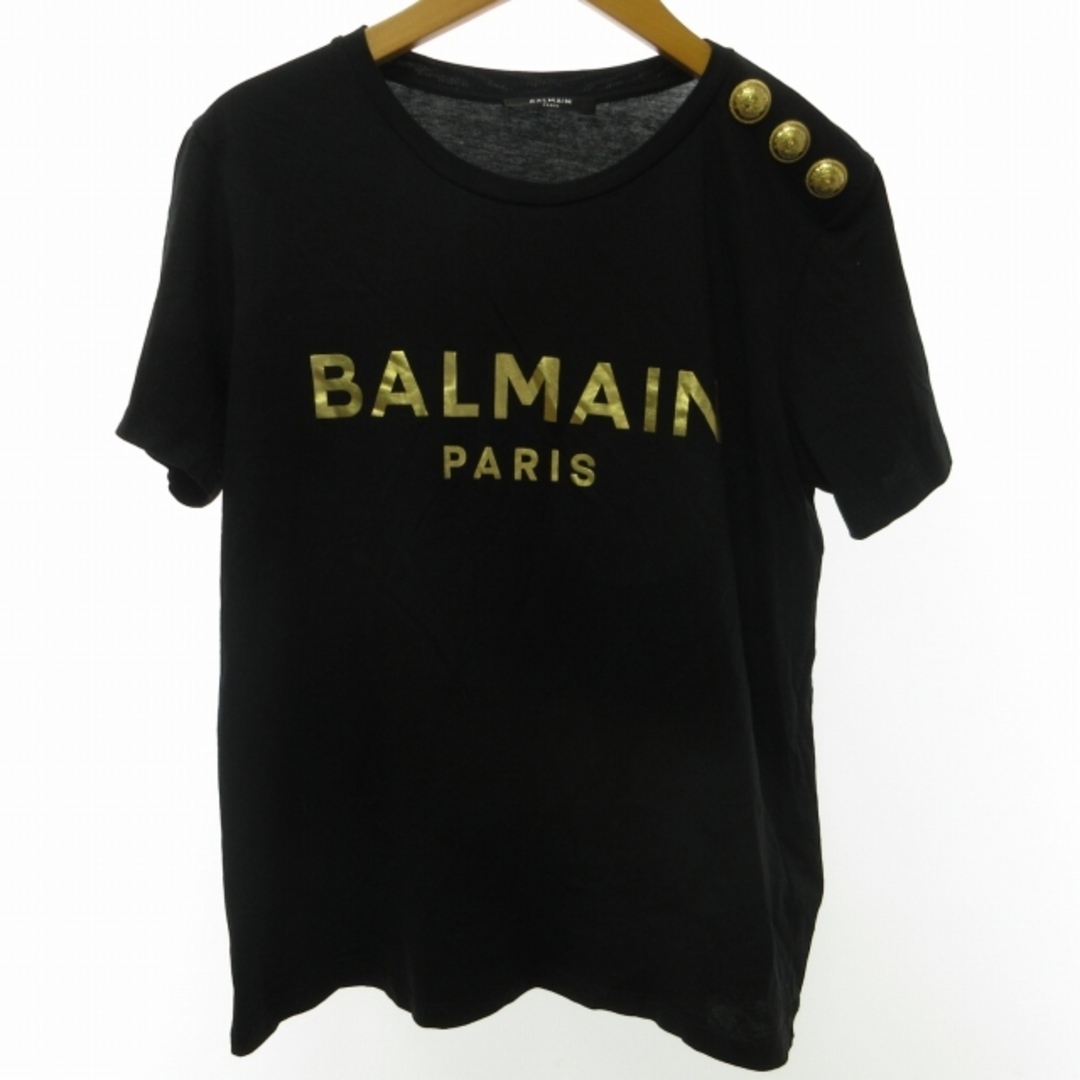 BALMAIN - バルマン Tシャツ カットソー 金ボタン ロゴプリント 金文字