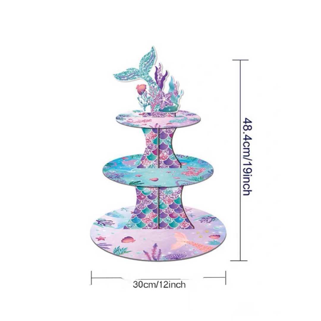 3段ケーキスタンドカップケーキ スタンド パルプ製 組立式アフタヌーンティー人魚 インテリア/住まい/日用品のキッチン/食器(その他)の商品写真