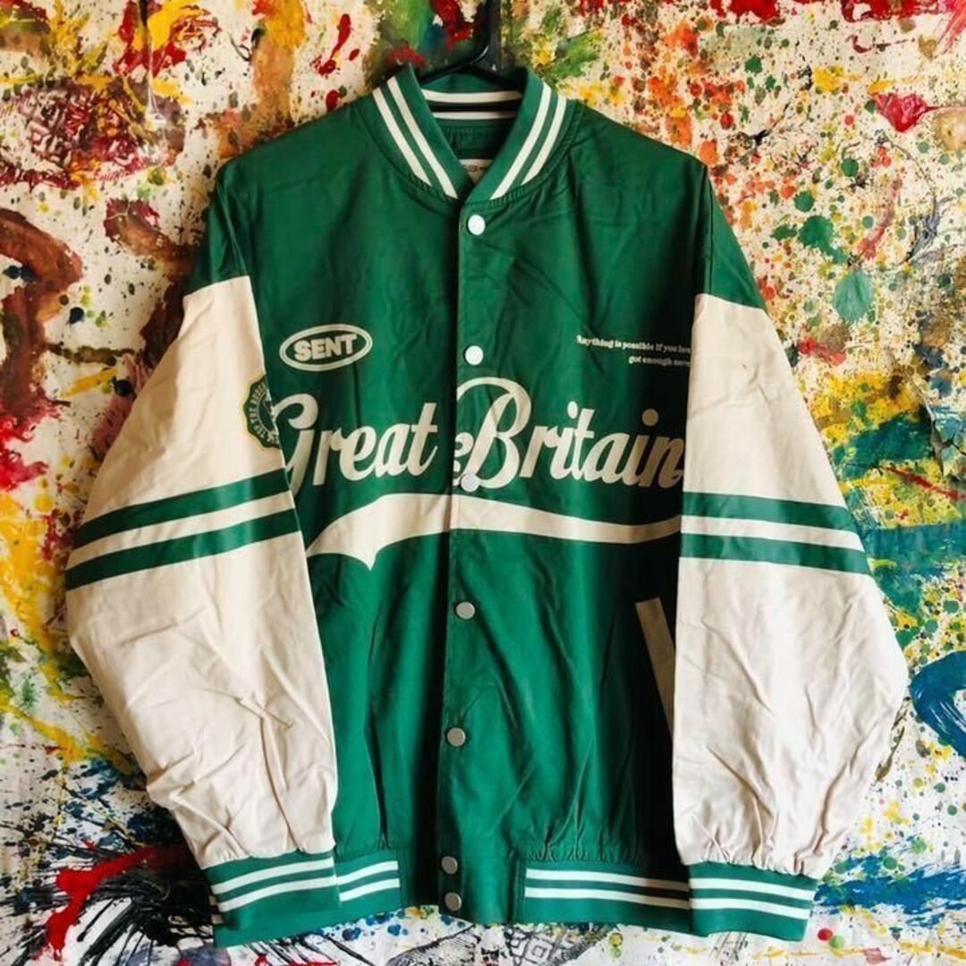 オールドスクール ブルゾン 秋 緑 新品 XL アウター ジャケット グリーン メンズのジャケット/アウター(ブルゾン)の商品写真