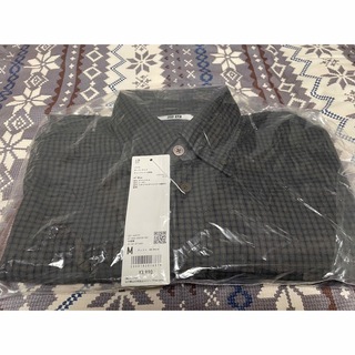 【未開封】ユニクロU　ツイルオーバーサイズチェックシャツ(長袖)　グレー　XL