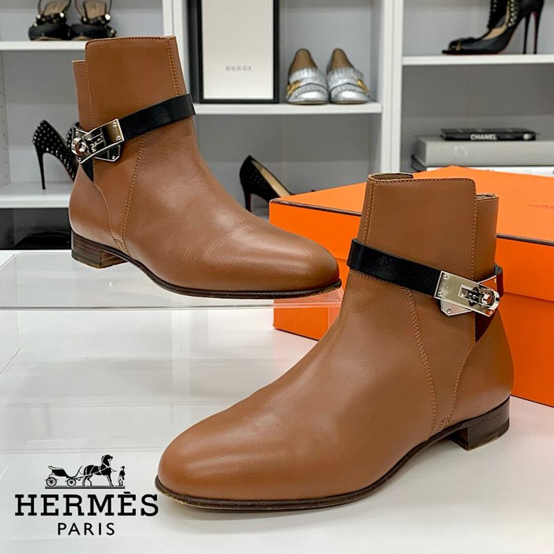 Hermes(エルメス)の6544 エルメス ネオ レザー ケリー金具 ショートブーツ ブラウン レディースの靴/シューズ(ブーツ)の商品写真
