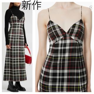 アリスアンドオリビア(Alice+Olivia)の新品 alice+olivia チェック柄 スリットロングキャミソールワンピース(ロングワンピース/マキシワンピース)