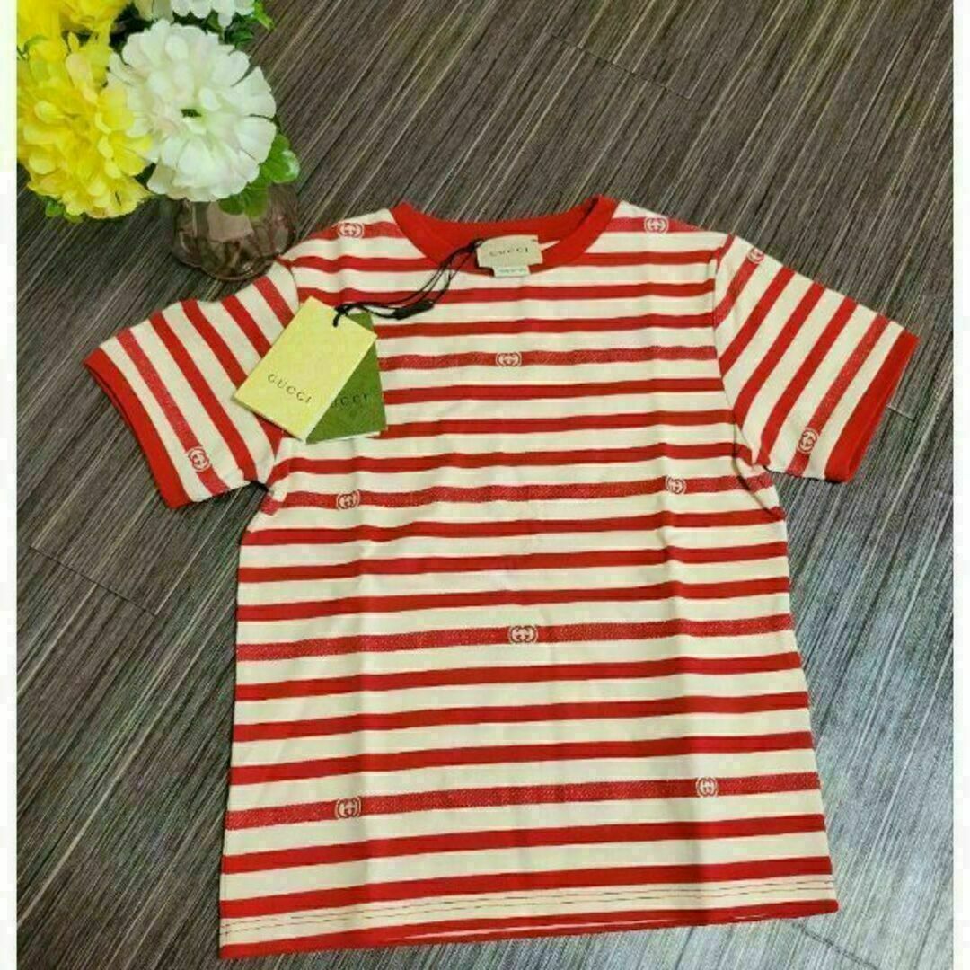 GUCCI タグ付き ボーダー ロゴ Tシャツ 可愛い プレゼント 旅行に-