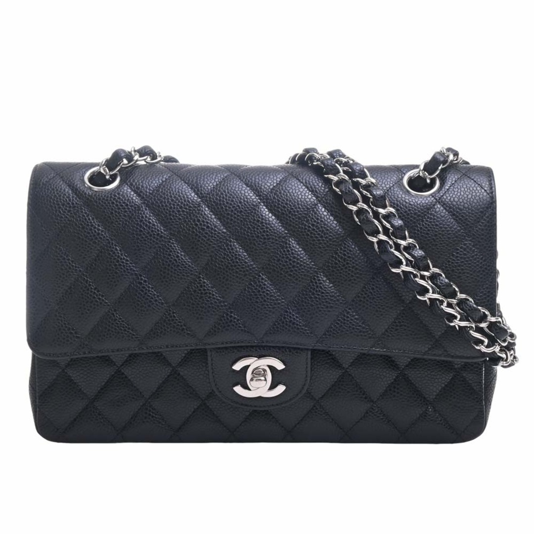 レディースCHANEL シャネル キャビアスキン マトラッセ ココマーク Wフラップ Wチェーン ショルダーバッグ A01112 ブラック by