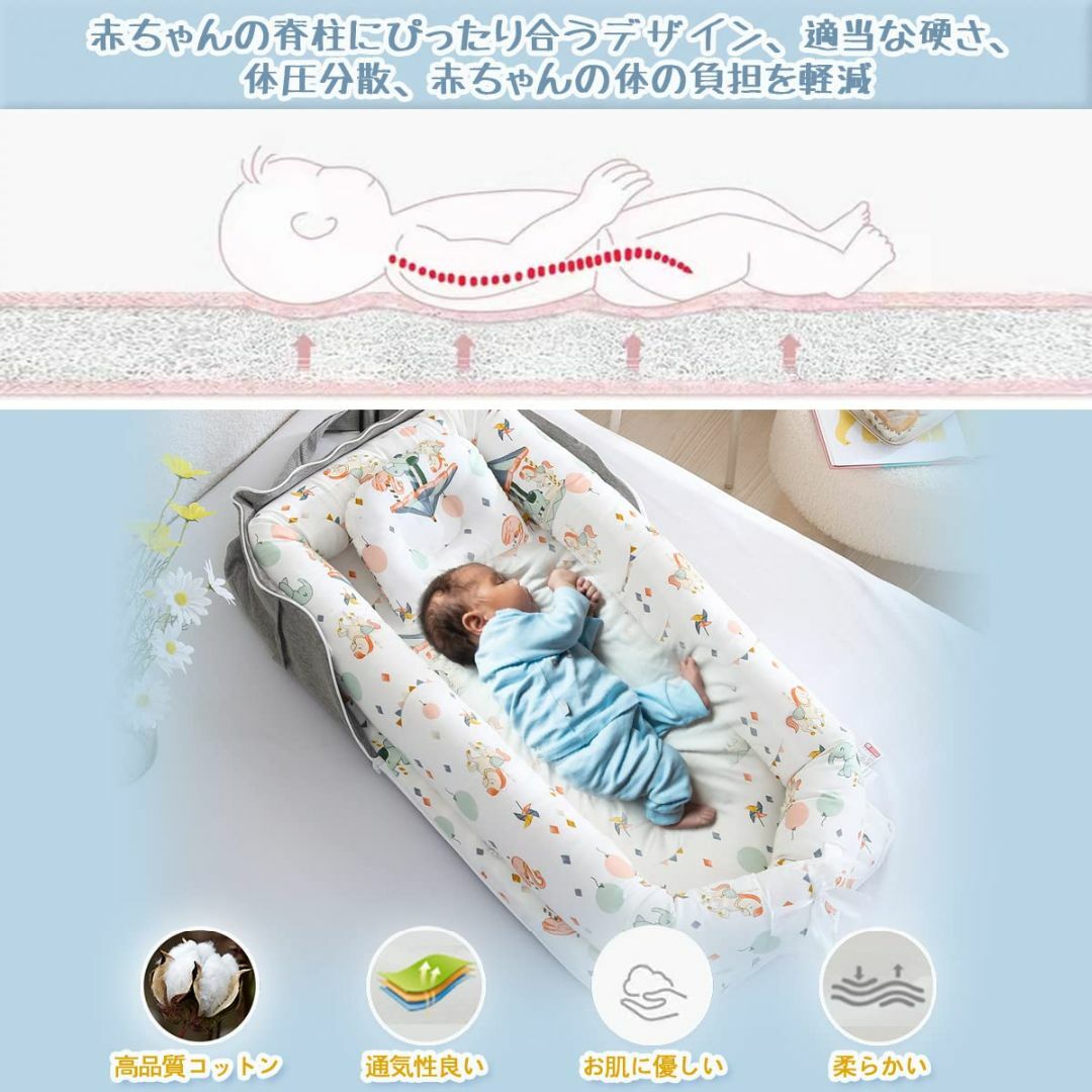 【色: 遊園地ホワイト】ベッドインベッド 携帯型 ベビーベッド 新生児 赤ちゃん