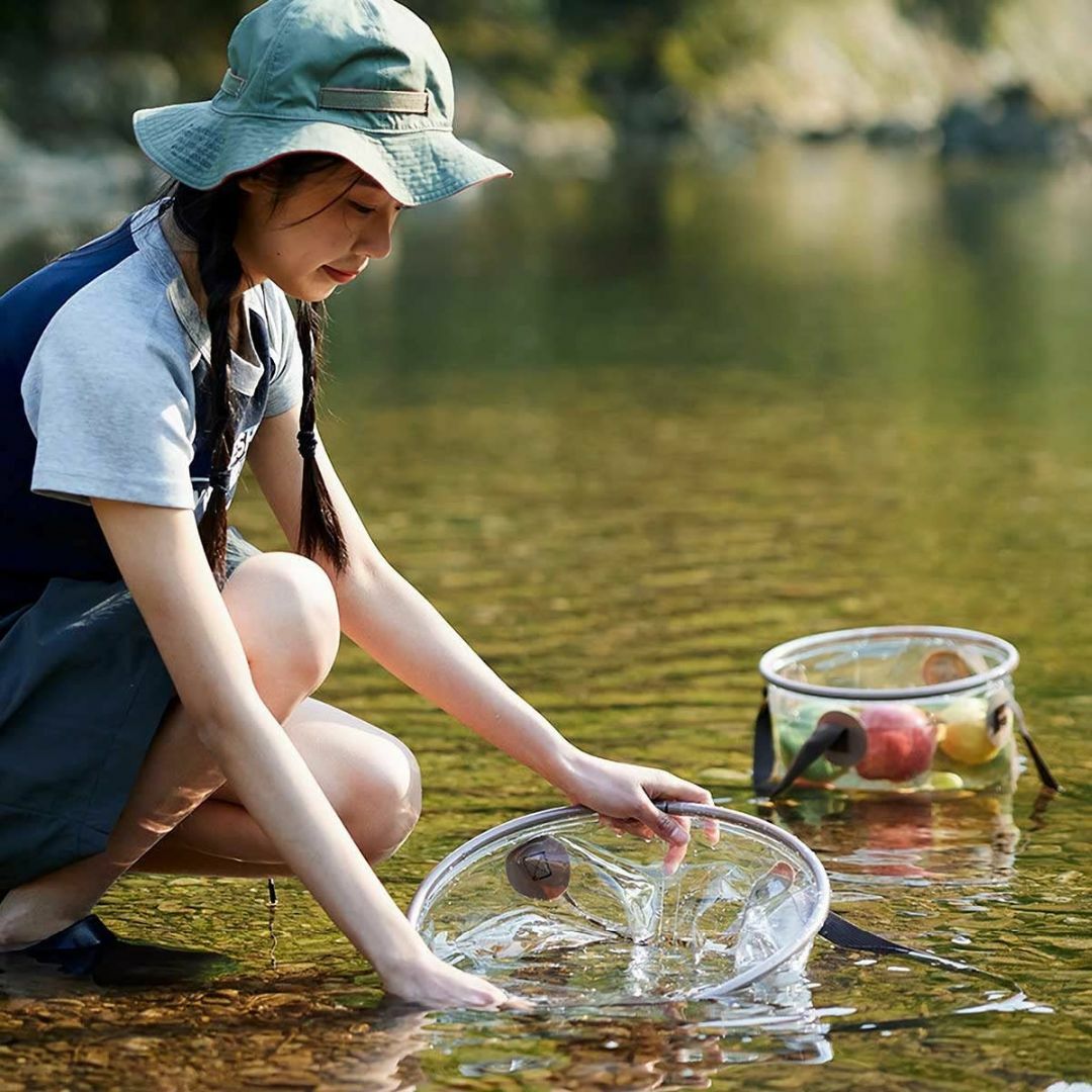 【色: 透明色】Naturehike 折りたたみ布バケツ円筒形 洗濯桶 持ち運び