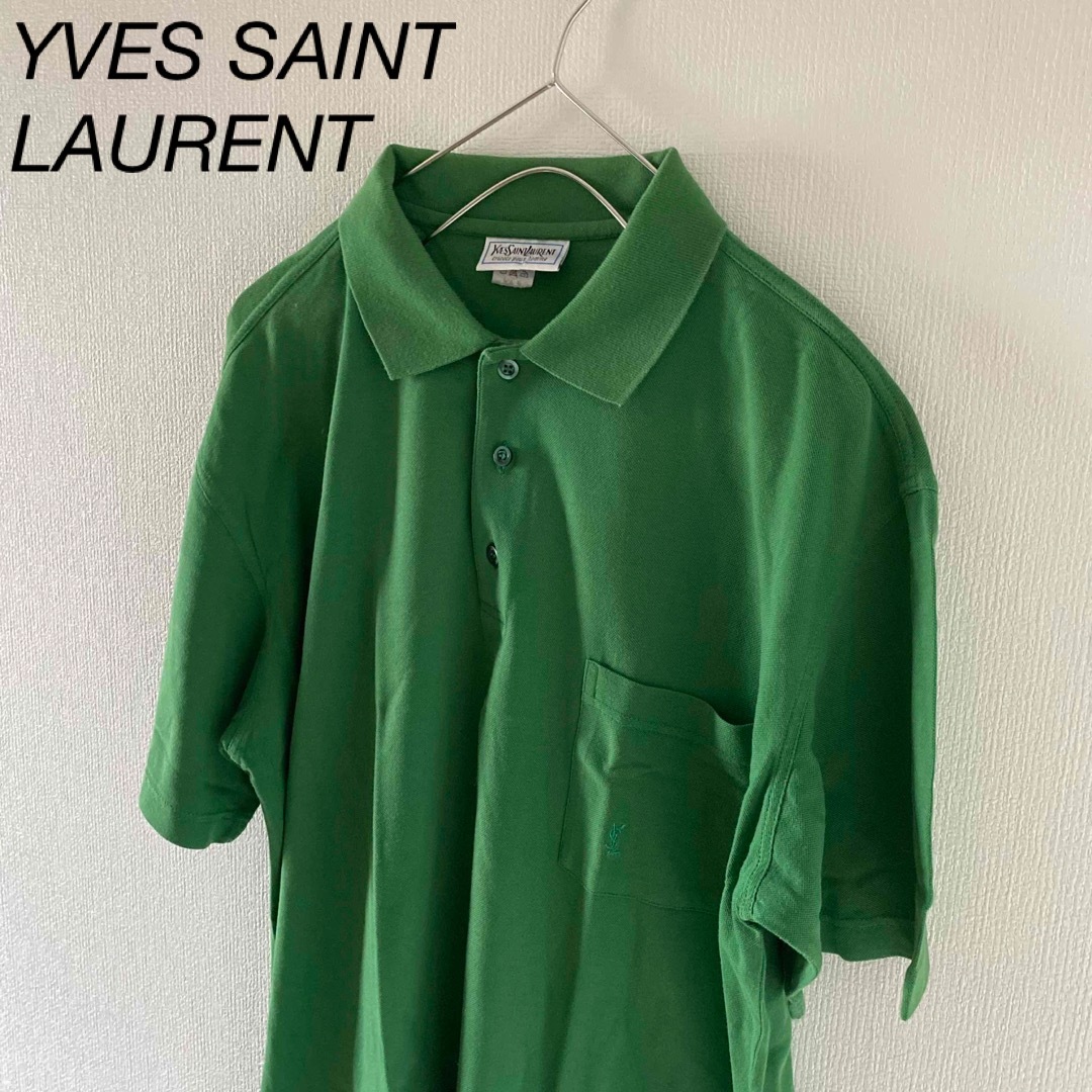 YVESSAINTLAURENTイブサンローランポロシャツ半袖グリーン緑Lメンズ